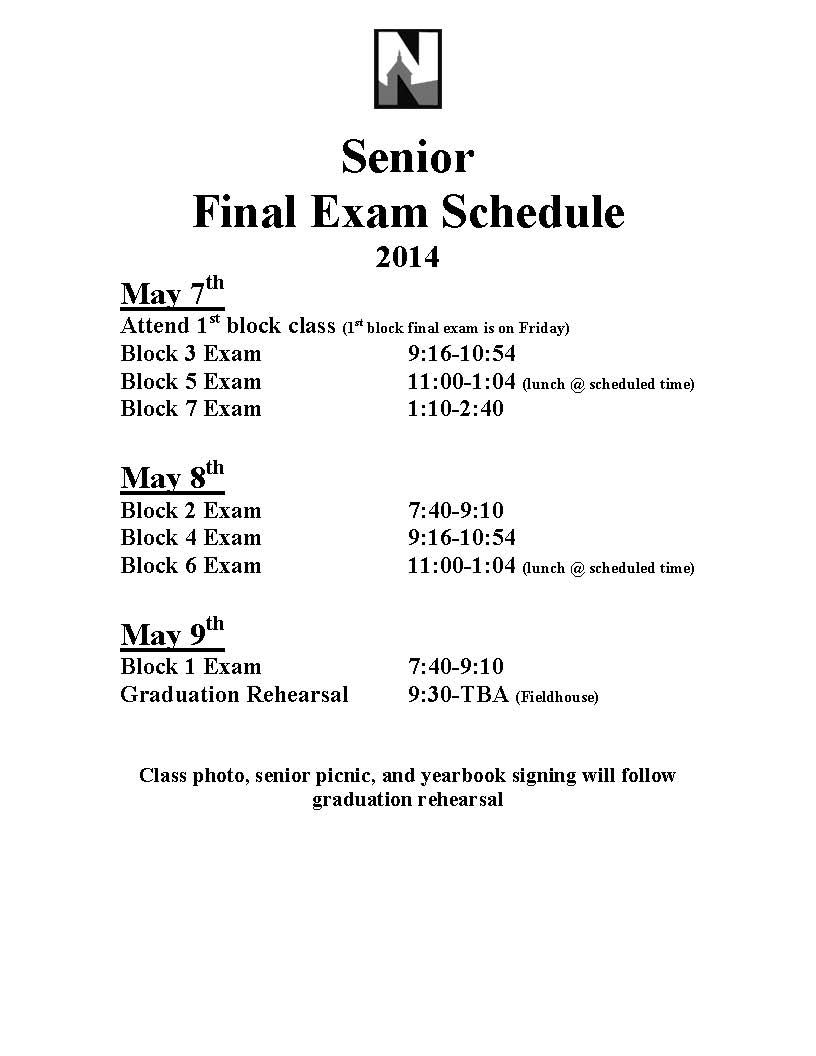 Senior Finals Schedule The Mission